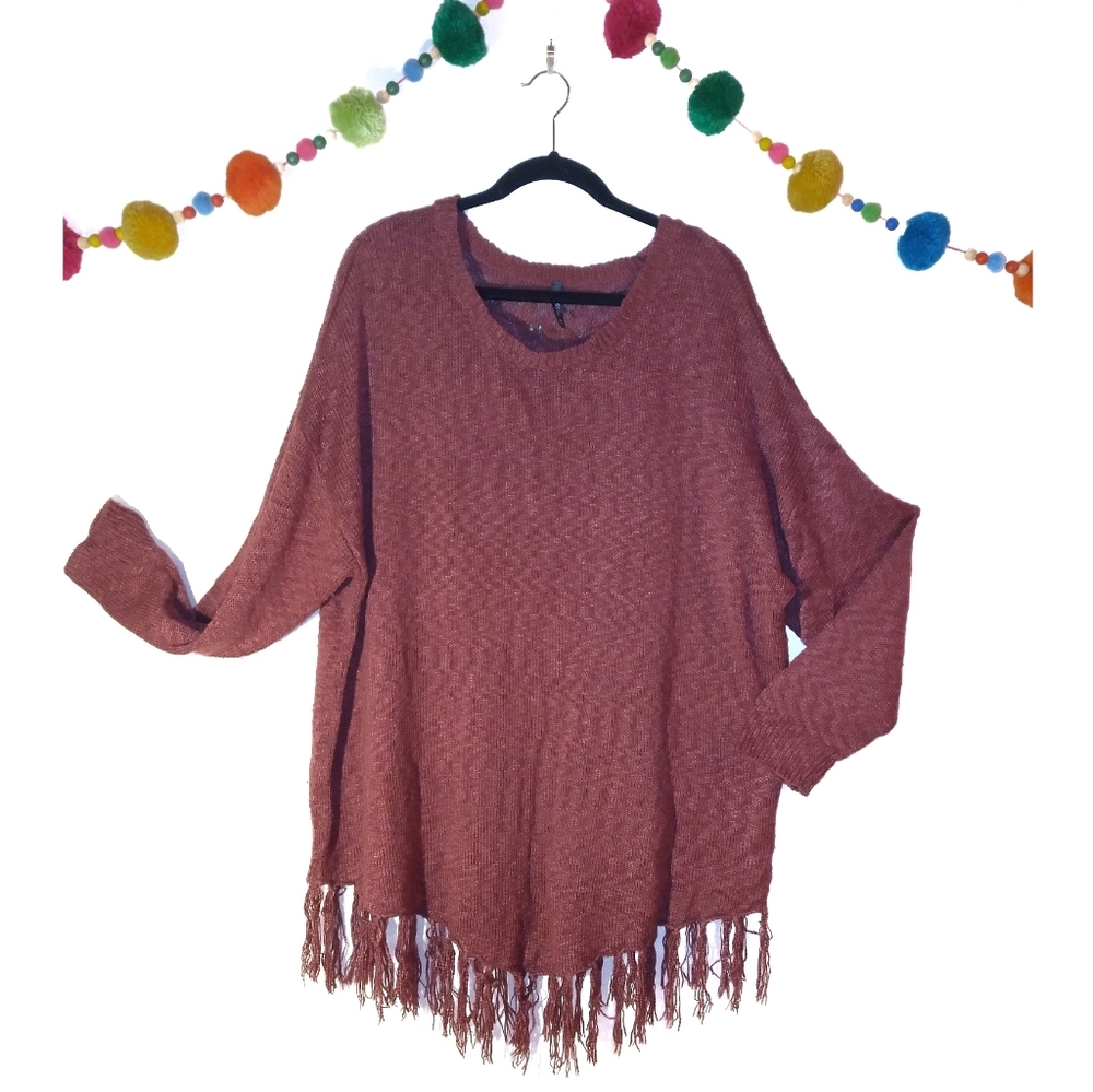 Massini Light Blush Red Sweater with Fringe 2x Plus
